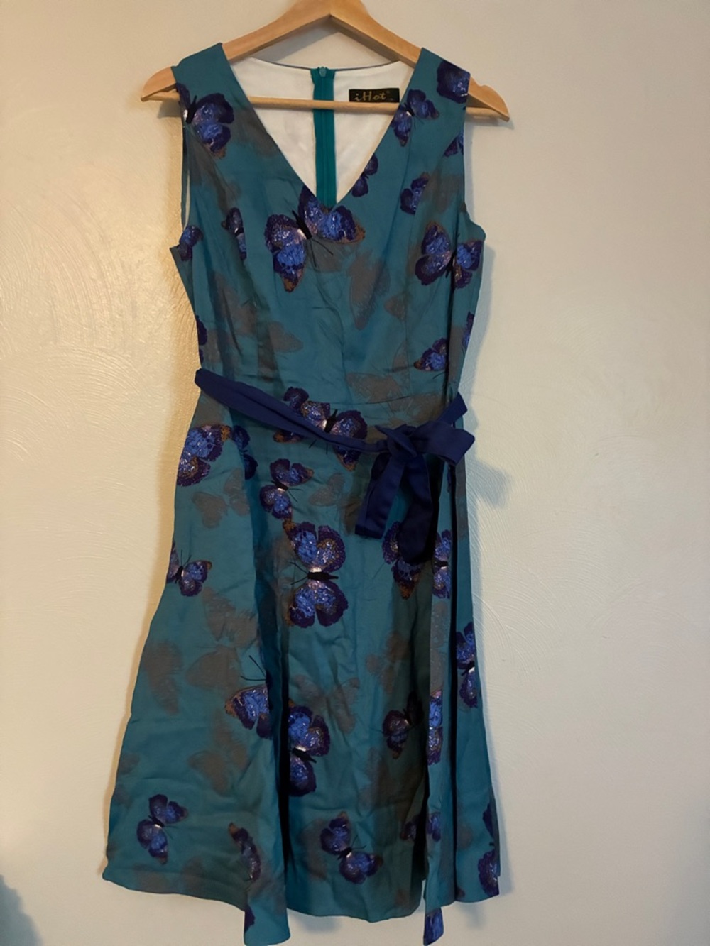 Teal Midi Dress with Shimmering Blue Butterflies